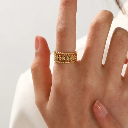 Minimilastic Leafy Adjustable Anti Tarnish Ring