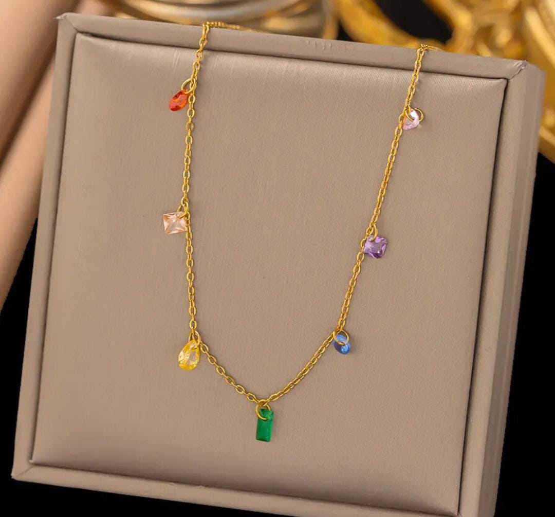 Multi Colour Drops Anti Tarnish Necklace