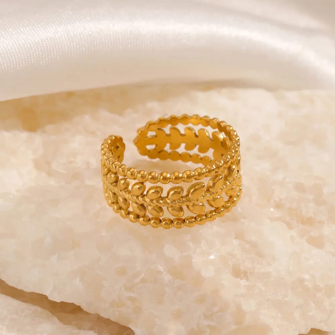 Minimilastic Leafy Adjustable Anti Tarnish Ring
