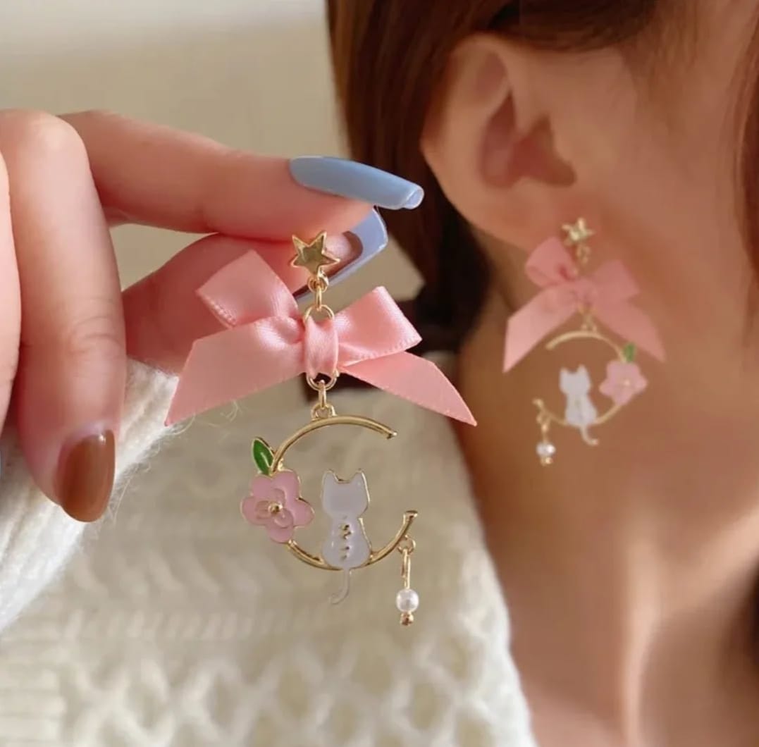 Pink Caty Bow Korean Earings