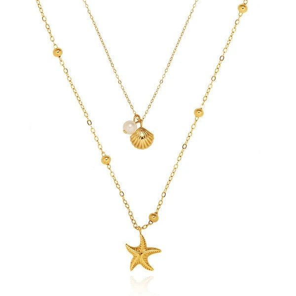 Delicate Star Shell Pearl Double Layer Anti Tarnish Necklace