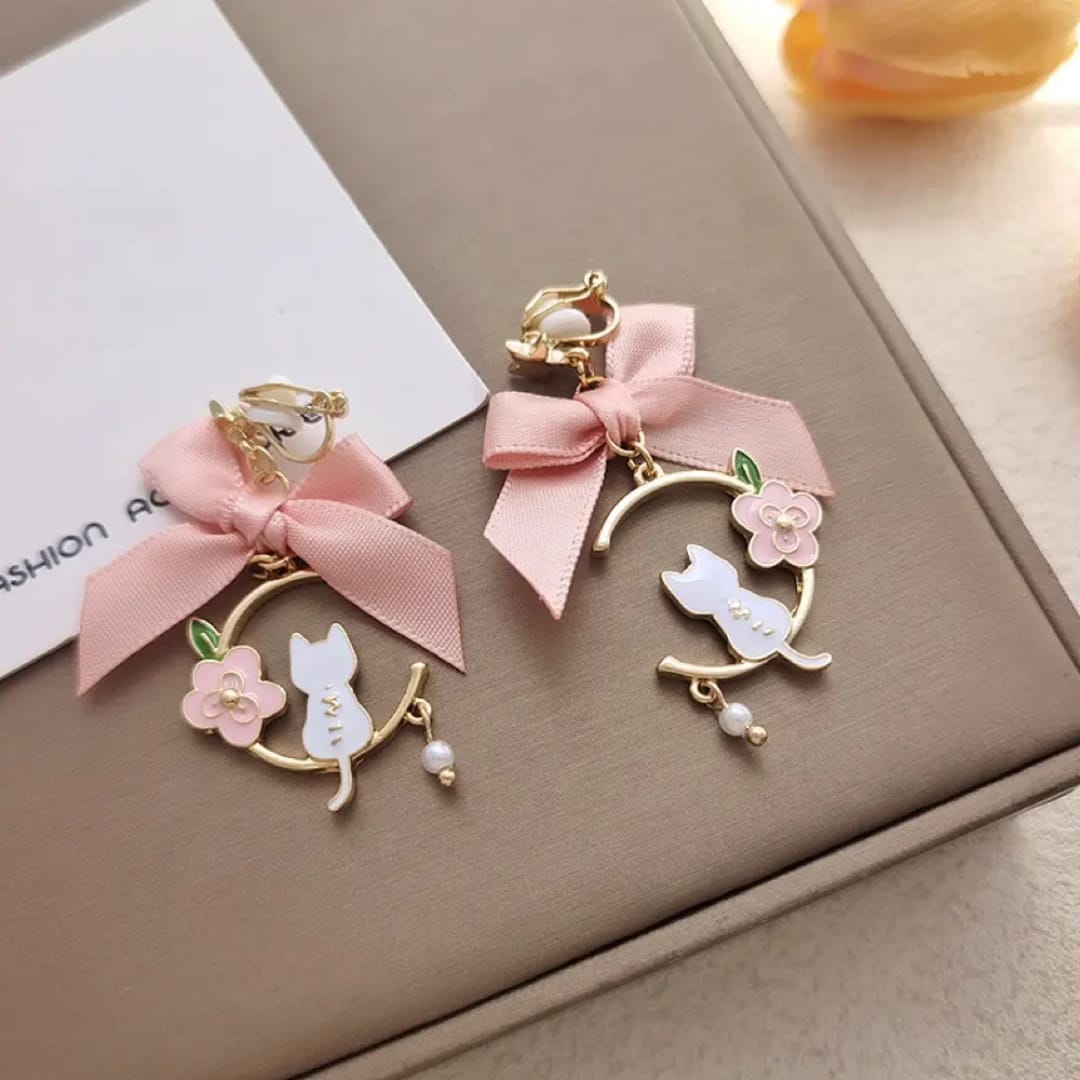 Pink Caty Bow Korean Earings