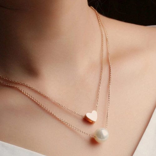 Pearl N Heart Necklace Combo Set