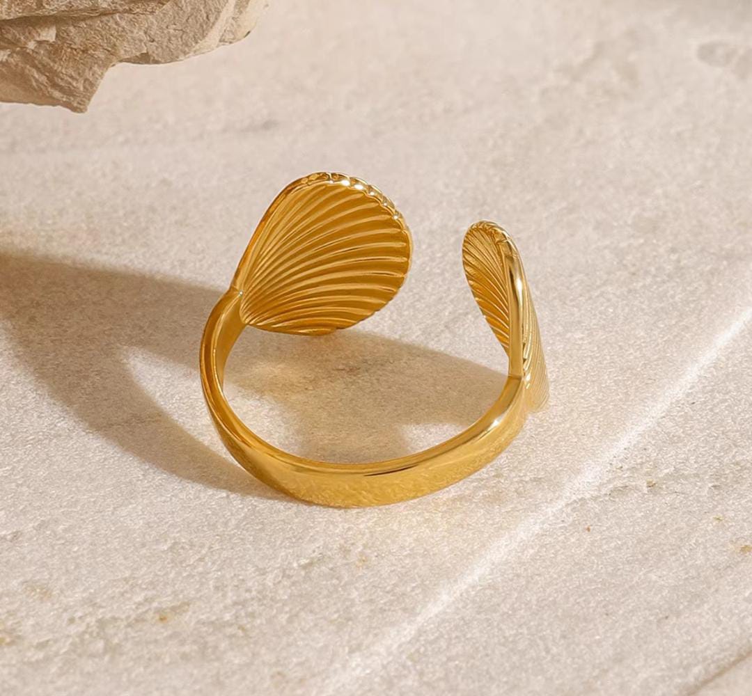 Shell Engraved Anti Tarnish Adjustable Ring