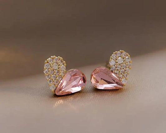 Crystal Pink Heart Korean Earings