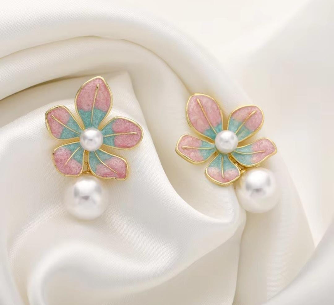 Pinky Blue Pearl Korean Earings