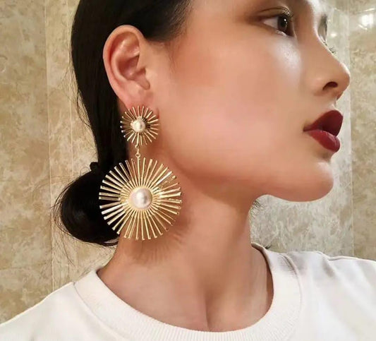 Copper Sun Rays Korean Earrings