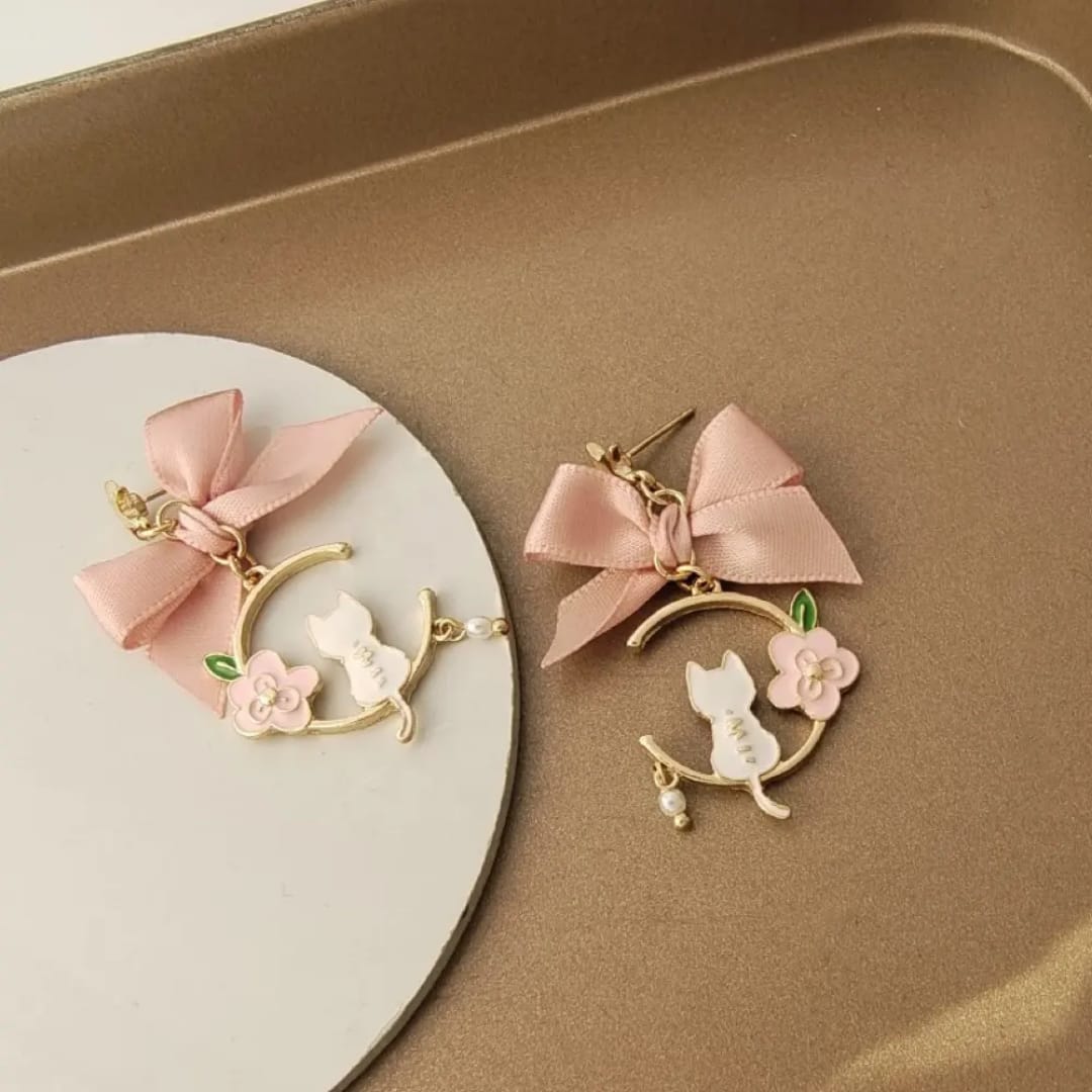 Pink Caty Bow Korean Earings