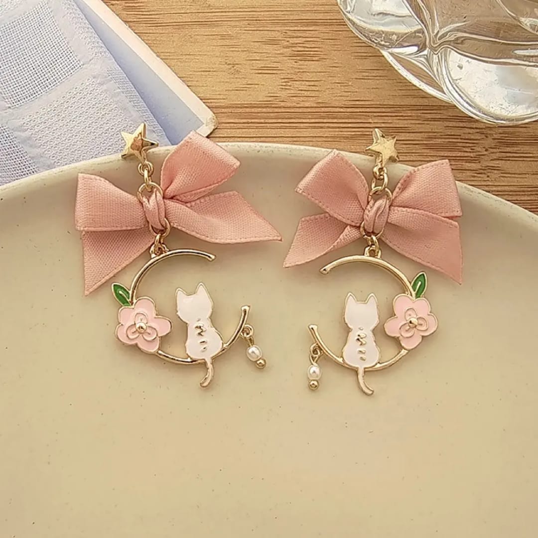 Pink Caty Bow Korean Earings