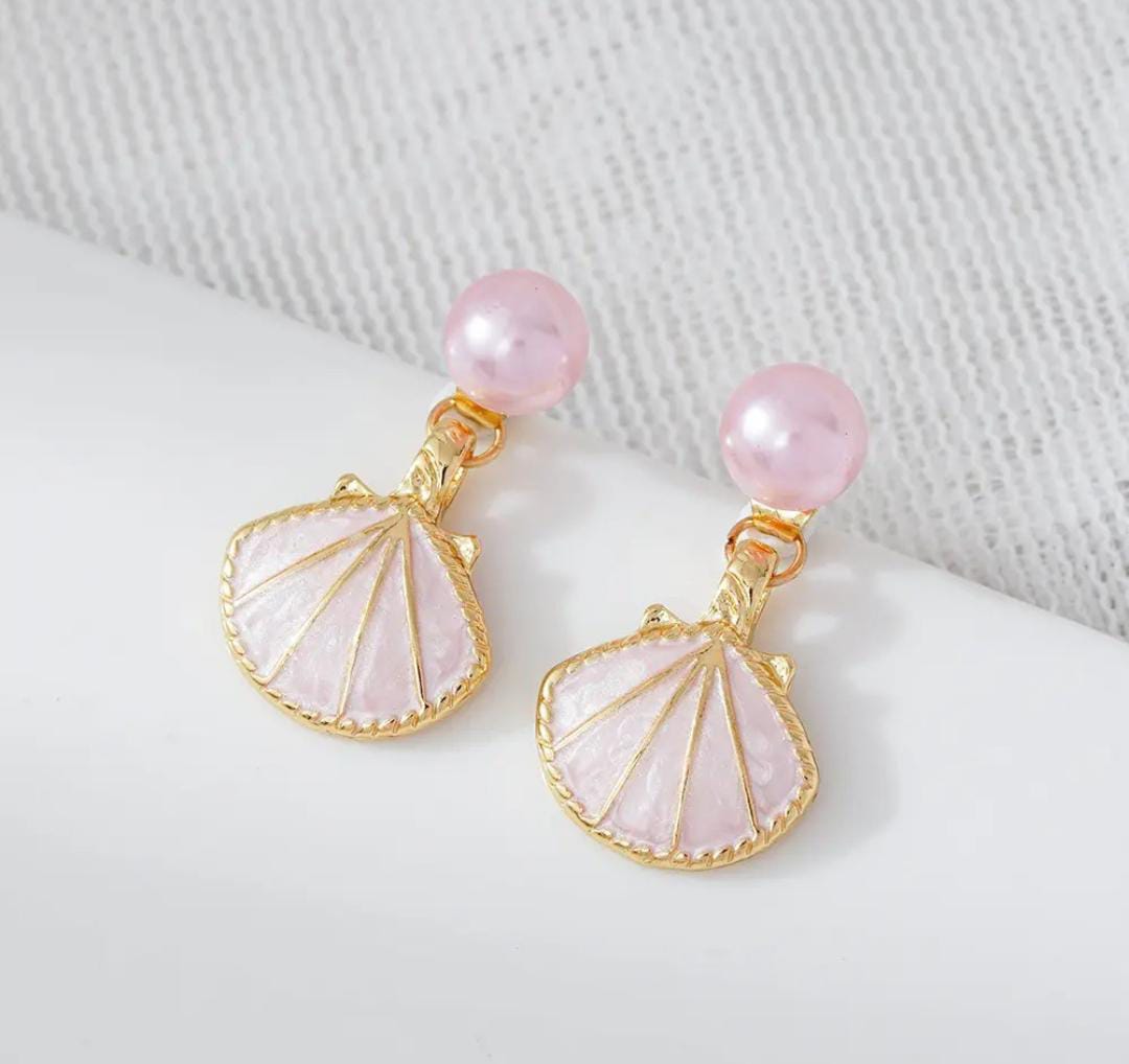 Pearl Shell Drop Korean Earings (Royal Blue)