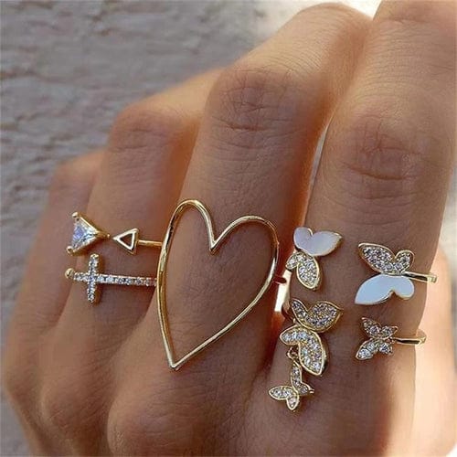 Butterfly Heart Rings Combo Set