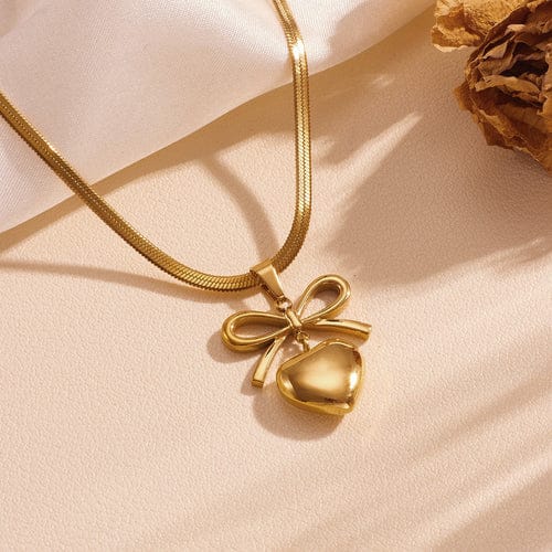 Bow Heart Anti Tarnish Necklace