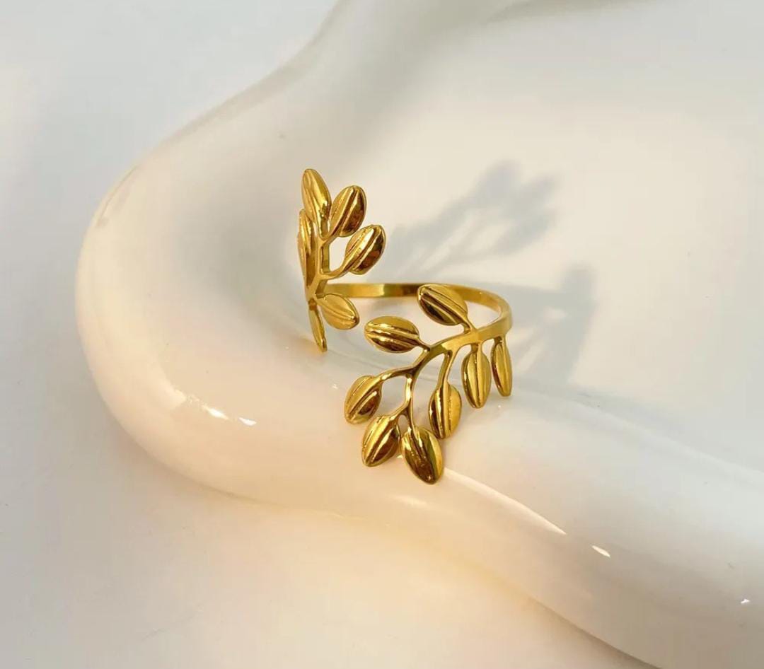 Spiral Leaves Anti Tarnish Adjustable Ring