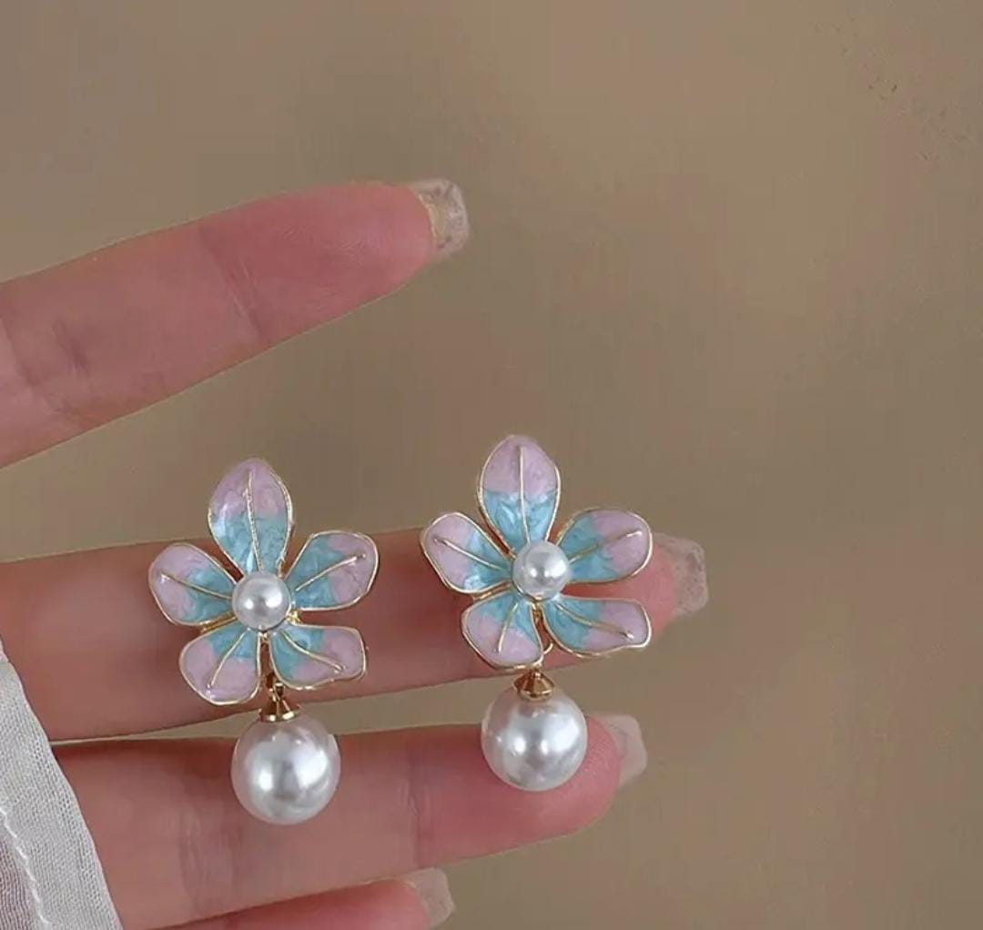 Pinky Blue Pearl Korean Earings