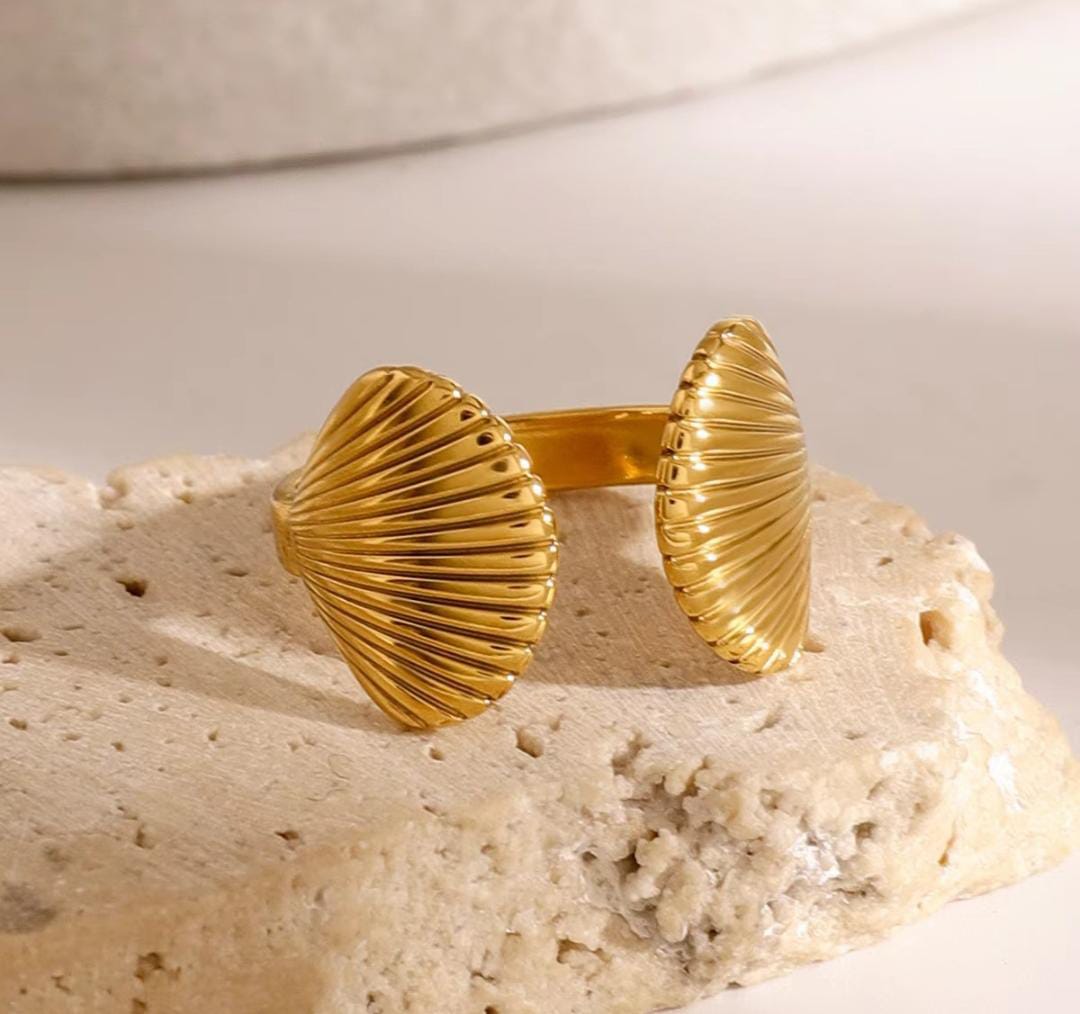 Shell Engraved Anti Tarnish Adjustable Ring