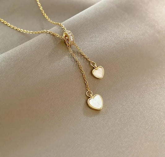 Double Drop Heart Anti Tarnish Necklace