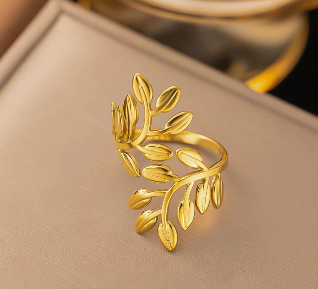 Spiral Leaves Anti Tarnish Adjustable Ring