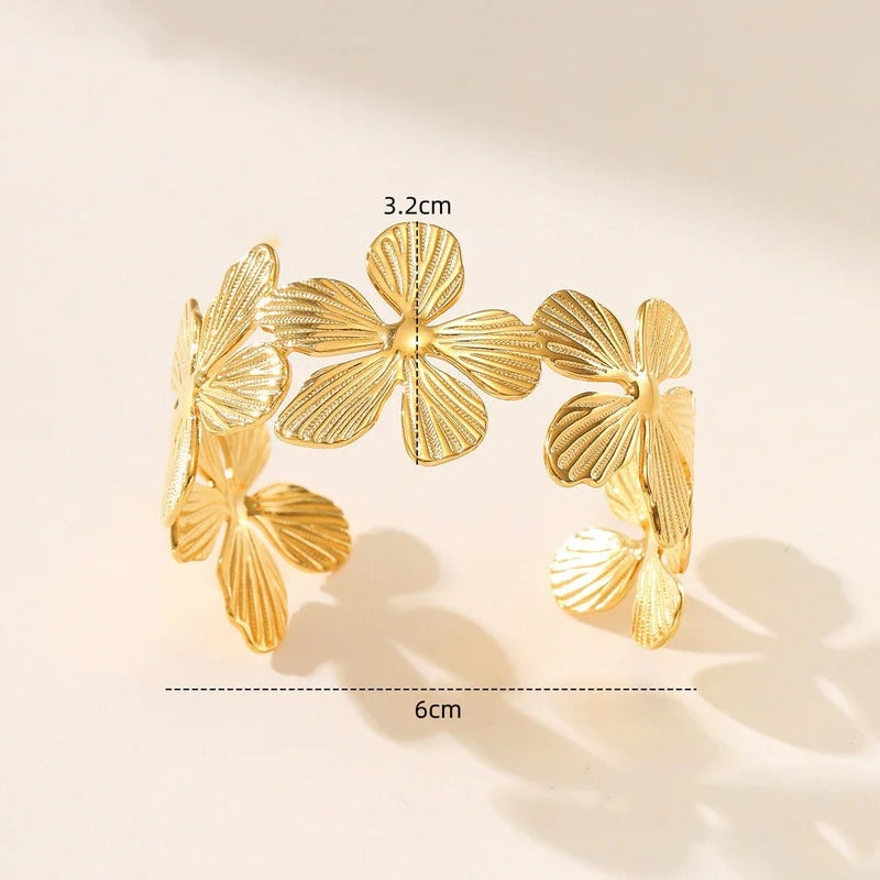 Floral Themed Anti Tarnish Stainless Cuff Bracelet