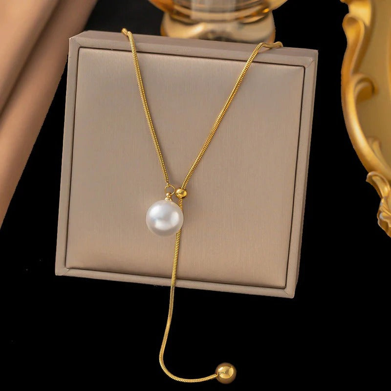 Drop Down Pearl Anti Tarnish Necklace