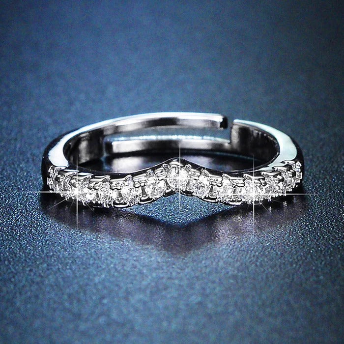 V Shape AD Studded Anti Tarnish Adjustable Ring