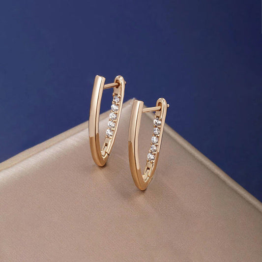 Exiquite V shaped AD Studded Hoop Earrings