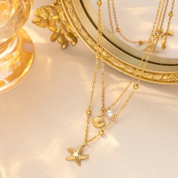 Delicate Star Shell Pearl Double Layer Anti Tarnish Necklace