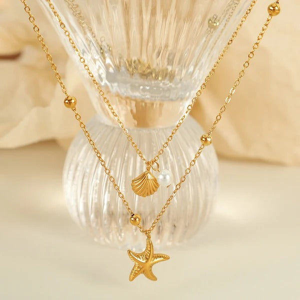 Delicate Star Shell Pearl Double Layer Anti Tarnish Necklace