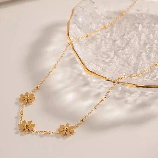 Three Floral  Flower Anti Tarnish Necklace