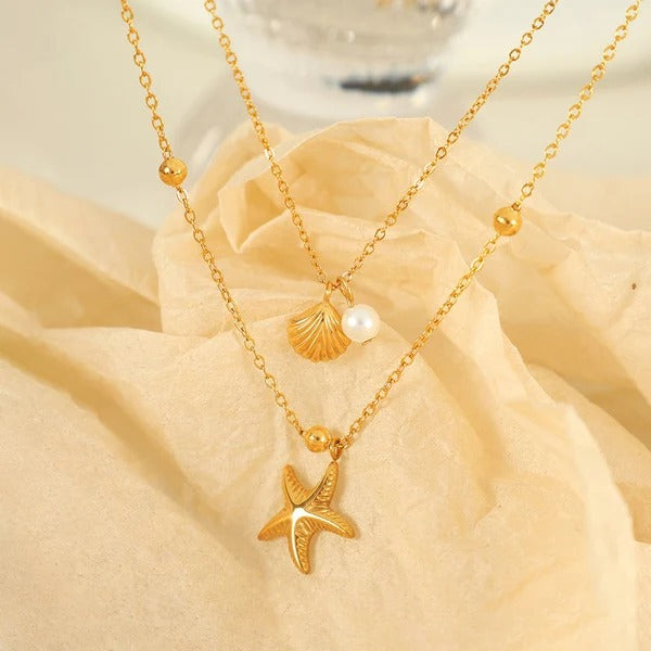 Delicate Star Shell Pearl Double Layer Anti Tarnish Necklace