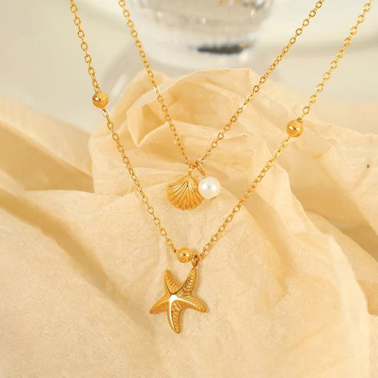 Delicate Star Shell Pearl Double Layer Anti Tarnish Necklace