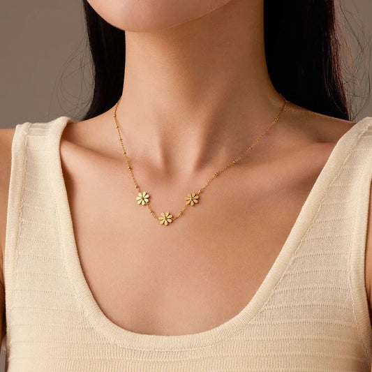 Three Floral  Flower Anti Tarnish Necklace