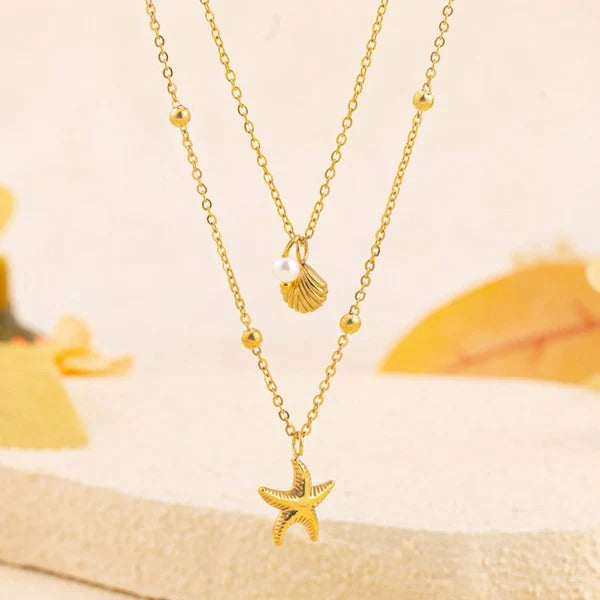 Delicate Star Shell Pearl Double Layer Anti Tarnish Necklace