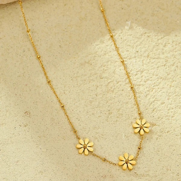 Three Floral  Flower Anti Tarnish Necklace