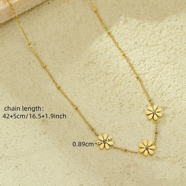Three Floral  Flower Anti Tarnish Necklace