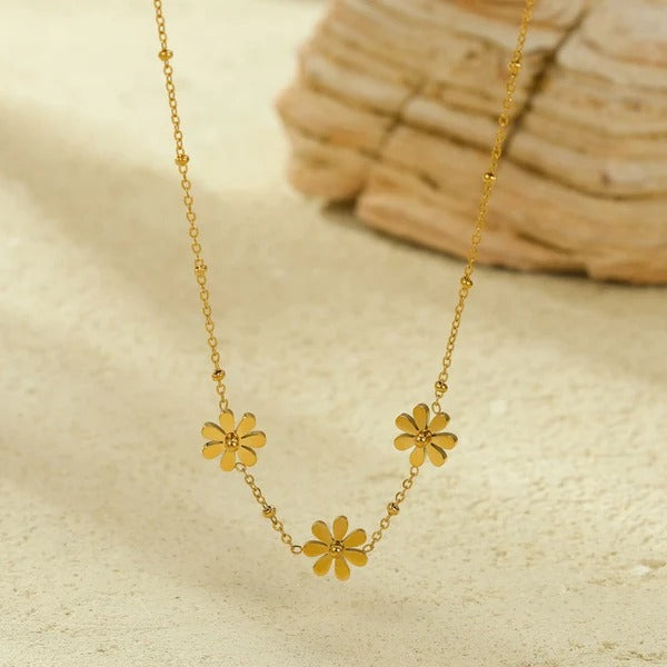 Three Floral  Flower Anti Tarnish Necklace
