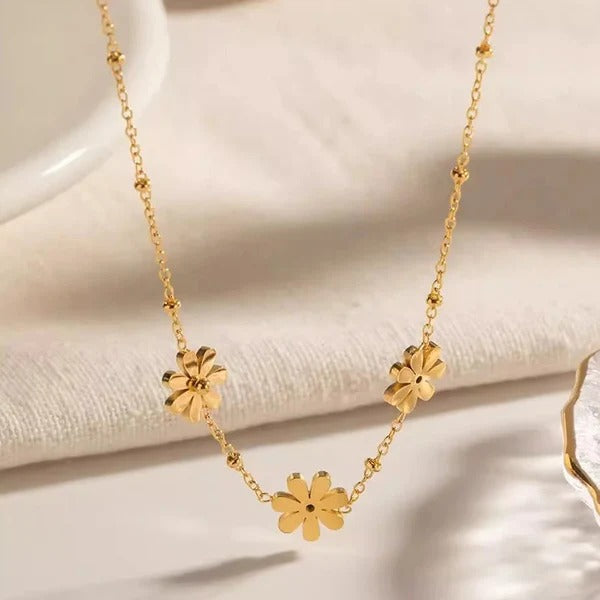 Three Floral  Flower Anti Tarnish Necklace