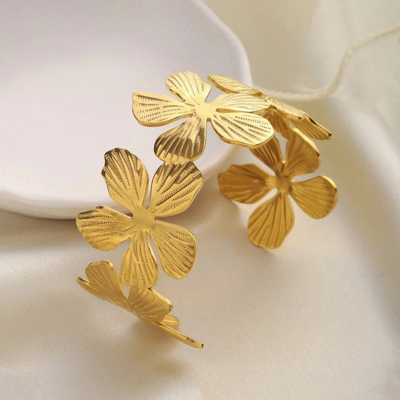 Floral Themed Anti Tarnish Stainless Cuff Bracelet