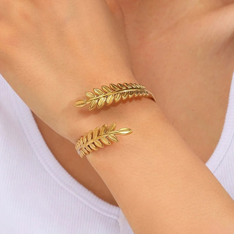 Gold Leaf Themed Anti Tarnish Cuff Bracelet