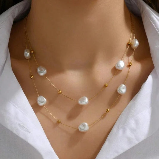 Pearl Studded Layered Anti Tarnish Necklace