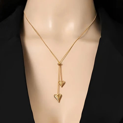 Long Dual Hearts Anti Tarnish Necklace
