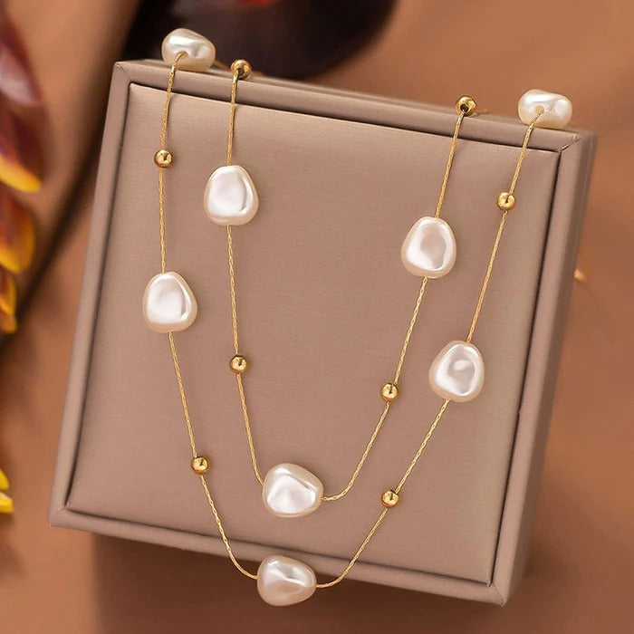 Pearl Studded Layered Anti Tarnish Necklace