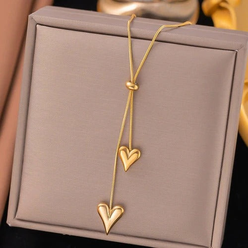 Long Dual Hearts Anti Tarnish Necklace