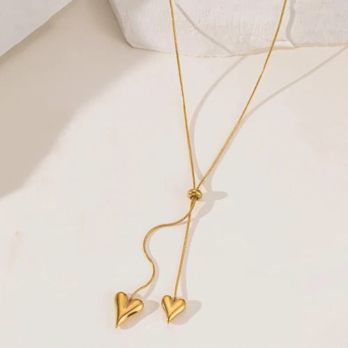 Long Dual Hearts Anti Tarnish Necklace