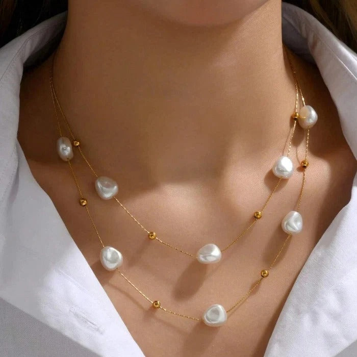 Pearl Studded Layered Anti Tarnish Necklace