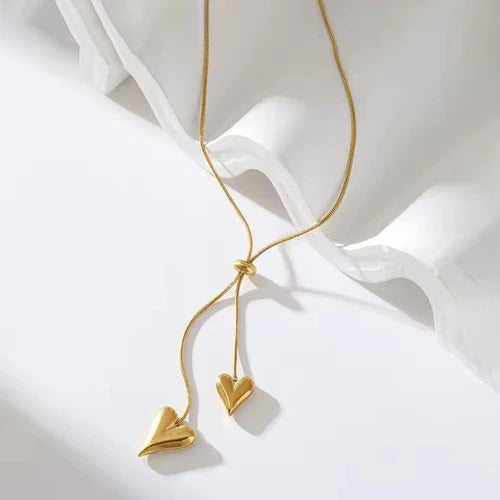 Long Dual Hearts Anti Tarnish Necklace