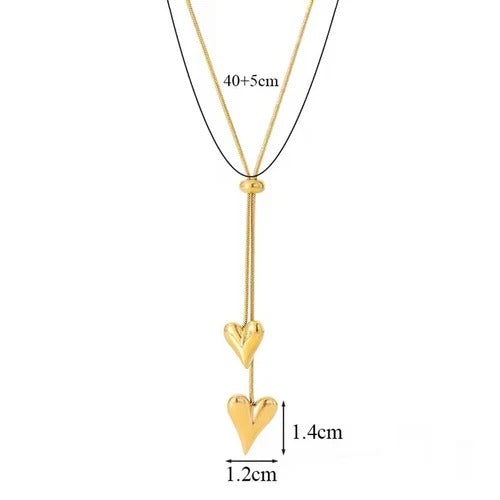 Long Dual Hearts Anti Tarnish Necklace