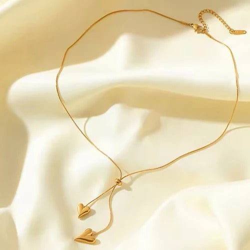 Long Dual Hearts Anti Tarnish Necklace
