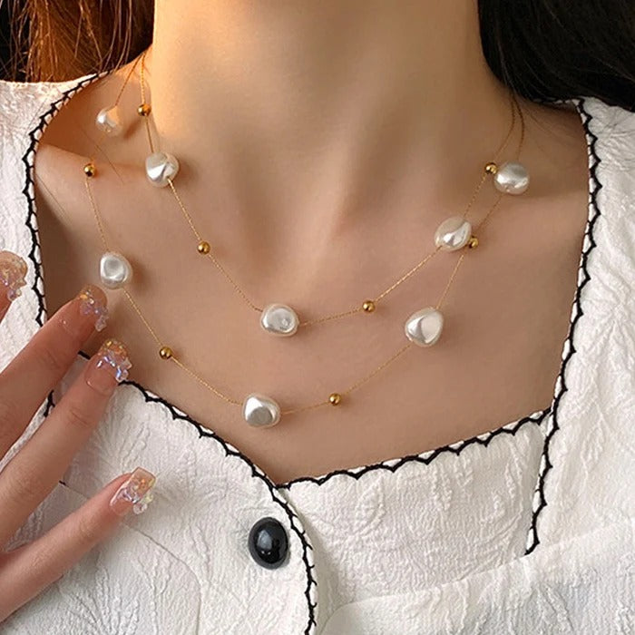 Pearl Studded Layered Anti Tarnish Necklace