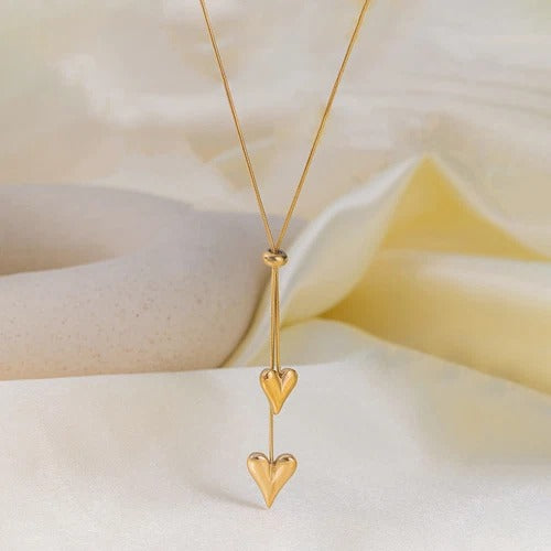 Long Dual Hearts Anti Tarnish Necklace