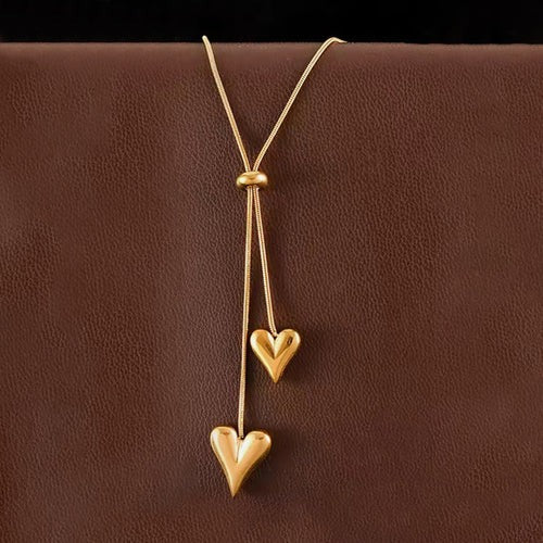 Long Dual Hearts Anti Tarnish Necklace